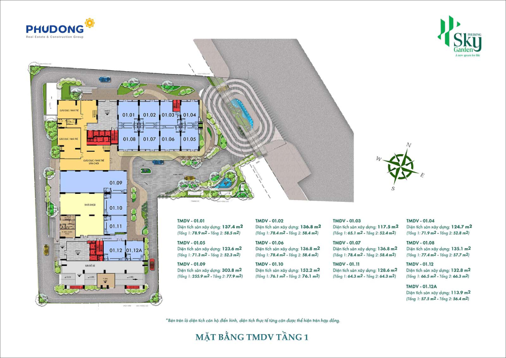 Mặt bằng tầng 1 căn hộ Phú Đông SkyGarden